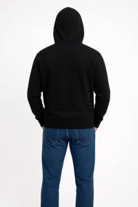 Erkek 3 İplik Pamuklu Kapüşonlu Kanguru Cepli SweatShirt hoodie - Siyah