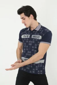 Erkek Polo Yaka  tişört Slim Fit Baskılı Kısa kol T-Shirt - Lacivert