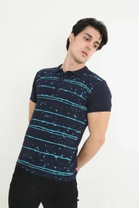 Erkek polo Yaka tişört Slim Fit Pike Çizgili  Kısa kol T-Shirt - Lacivert
