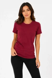 Kadın Basic Tişört Bisiklet Yaka Kısa Kol Günlük Yazlık Slim fit T-Shirt - Bordo