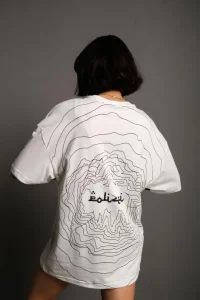 Kadın Bisiklet Yakalı Sırt Baskılı  Kısa kol Oversize T-Shirt - Beyaz
