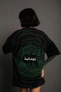 Kadın Bisiklet Yakalı Sırt Baskılı Oversize Kısa kol T-Shirt - Siyah