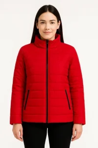 Kadın Bomber Mont Su İtici Kapitone Astarlı Fermuarlı Cepli Ceket - Kırmızı
