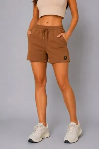 Kadın Dokuma Kumaş Cepli Bağcıklı Regular Fit Yazlık Şort - Kahverengi