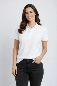 Kadın Polo Yaka Tişört Pike Kumaş Kısa Kol Regular Fit Yazlık T-Shirt - Beyaz