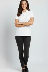 Kadın Polo Yaka Tişört Pike Kumaş Kısa Kol Regular Fit Yazlık T-Shirt - Beyaz