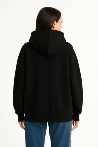 Kadın Samuray Ninja Çift Kapüşonlu Maske Detaylı 3 İplik Hoodie - Siyah