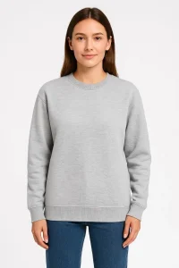 Kadın 3 İplik Pamuklu Düz Bisiklet Yaka SweatShirt - Gri