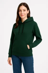 Kadın 3 İplik Pamuklu Kapüşonlu Kanguru Cepli Sweatshirt hoodie - Haki