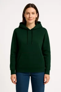 Kadın 3 İplik Pamuklu Kapüşonlu Kanguru Cepli Sweatshirt hoodie - Haki