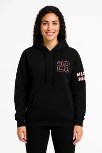 Kadın 3 İplik Pamuklu Kapüşonlu Kanguru Cepli Baskılı Hoodie Sweatshirt - Siyah