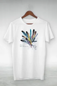 Kadın Baskılı T-Shirt Kısa Kol Bisiklet Yaka Oversize Rahat Kalıp Tişört - Beyaz