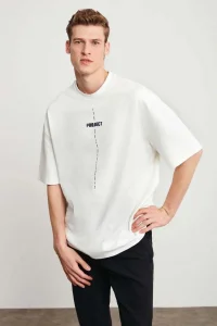 Erkek Baskılı T-Shirt Kısa Kol Bisiklet Yaka Regular Fit Rahat Kalıp Tişört - Beyaz
