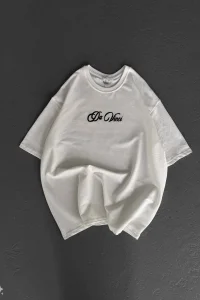 Erkek Baskılı T-Shirt Kısa Kol Bisiklet Yaka Regular Fit Rahat Kalıp Günlük Tişört - Beyaz