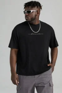 Erkek Baskılı T-Shirt Kısa Kol Bisiklet Yaka Regular Fit Rahat Kalıp Tişört - Siyah