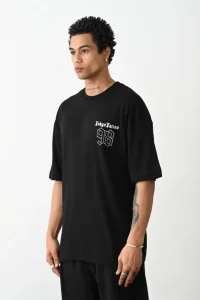 Erkek Kısa Kol Yazlık Tişört Bisiklet Yaka Baskılı Oversize T-Shirt - Siyah