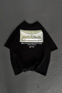 Erkek Baskılı T-Shirt Kısa Kol Bisiklet Yaka Regular Fit Rahat Kalıp Günlük Tişört - Siyah