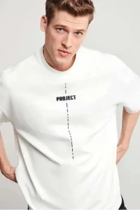 Erkek Kısa Kol Yazlık Tişört Bisiklet Yaka Baskılı Oversize T-Shirt - Beyaz