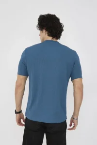 ERKEK Yazlık Tişört Bisiklet Yaka T-Shirt- Turkuaz