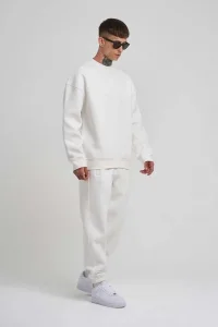 ERKEK Bisikilet Yaka 3 plik Pamuklu SweatShirt - Beyaz