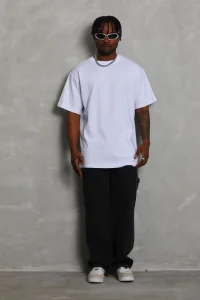 Erkek Düz Yazlık Kısa Kol Tişört Bisiklet Yaka Oversize T-Shirt - Beyaz