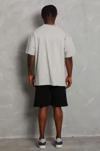 Erkek Düz Yazlık Kısa Kol Tişört Bisiklet Yaka Oversize T-Shirt - Gri
