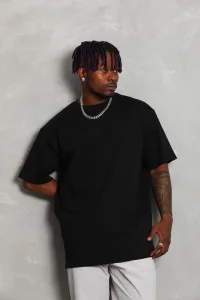 Erkek Düz Yazlık Kısa Kol Tişört Bisiklet Yaka Oversize T-Shirt - Siyah
