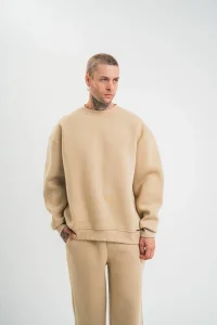 Erkek Uzun Kol Bisiklet Yaka 3 iplik Pamuklu Kışlık SweatShirt  - Bej