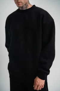 Erkek Uzun Kol Bisiklet Yaka 3 iplik Pamuklu Kışlık SweatShirt - Siyah