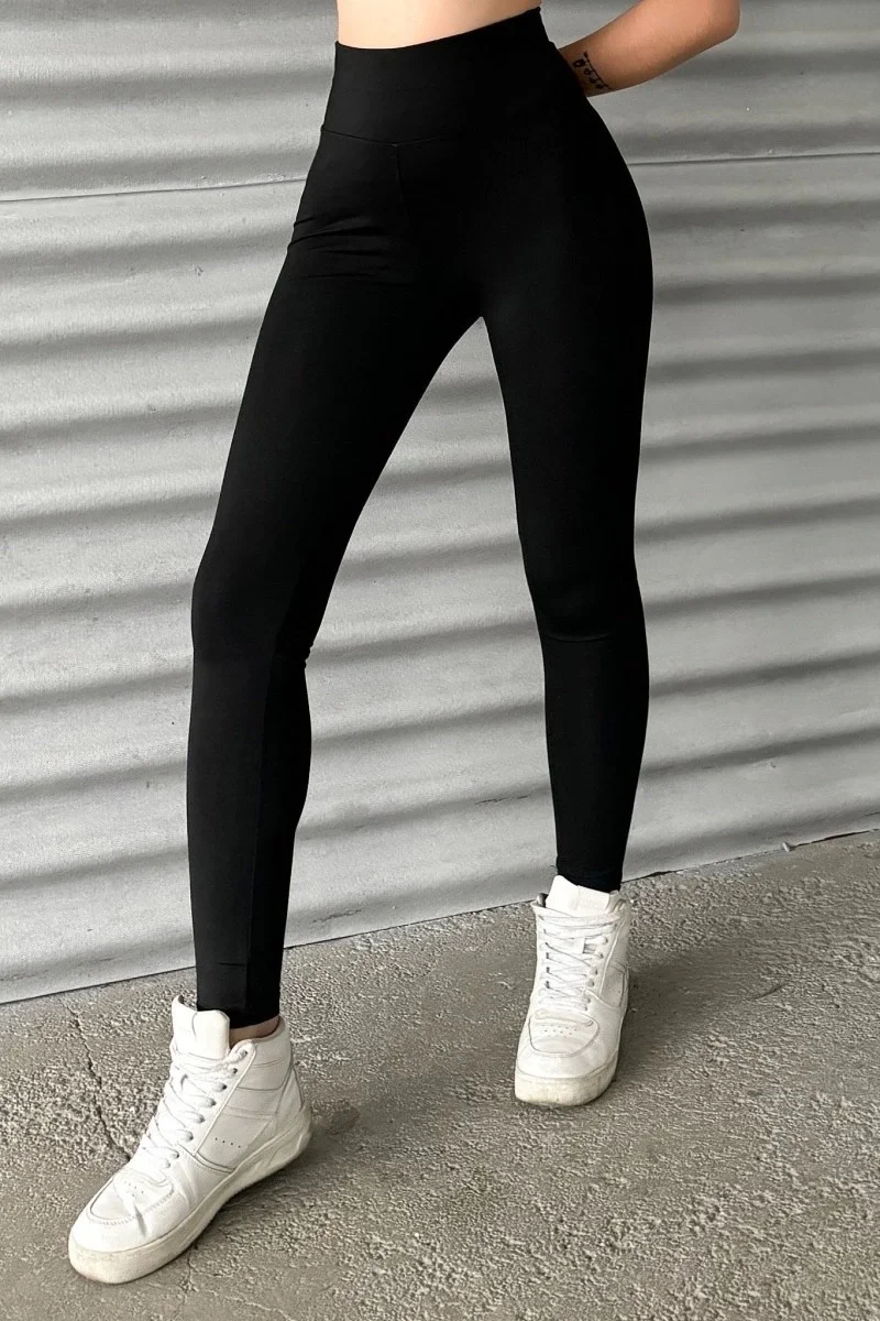 Esnek Yüksek Bel Siyah Uzun Parlak Disco Tayt ( GC ) Görseli