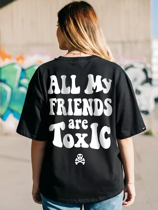 Kadın Baskılı Oversize T-shirt - Siyah Görseli