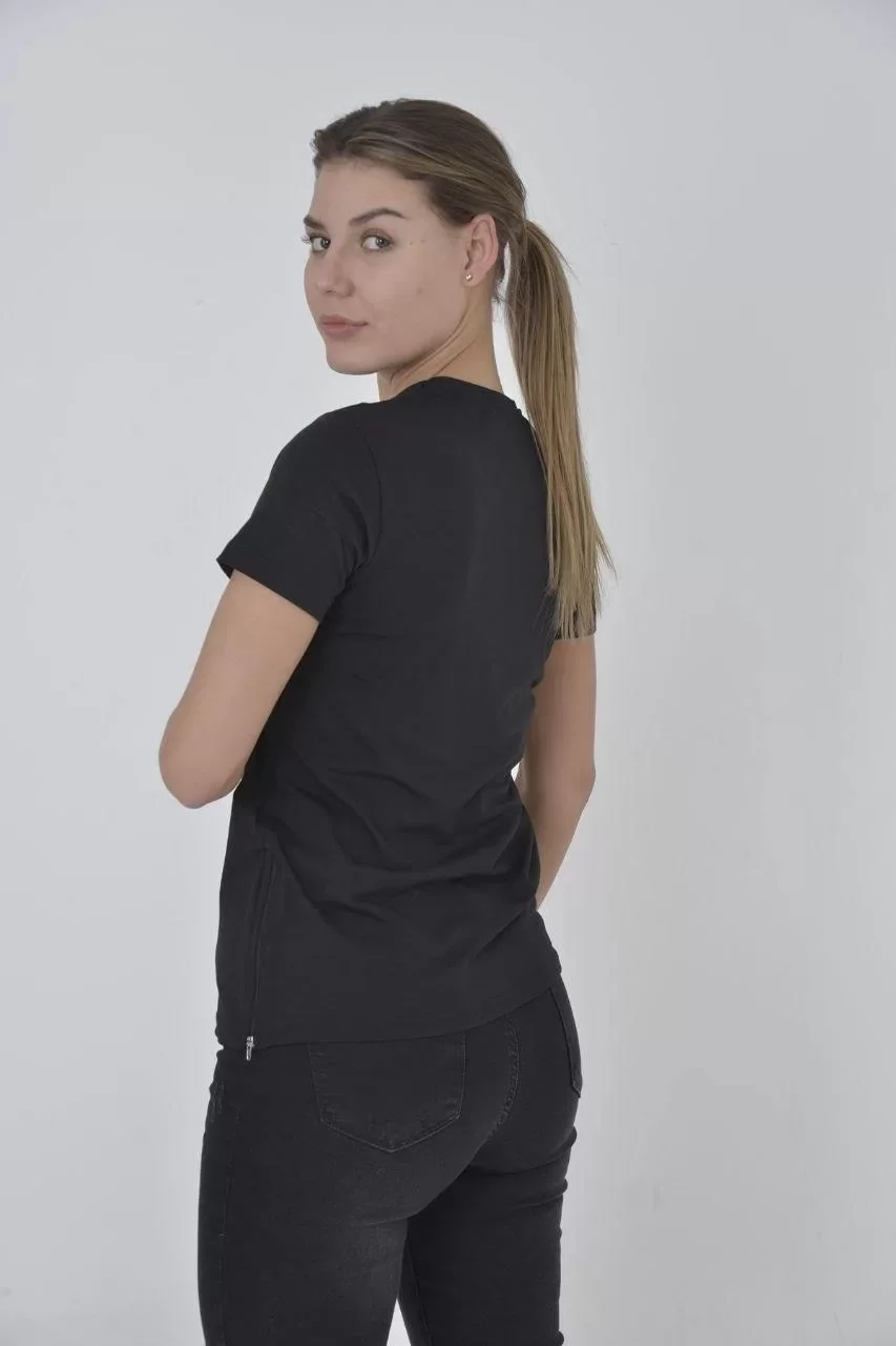 Kadın Yandan Fermuarli Slim fit T-shirt - Siyah Görseli