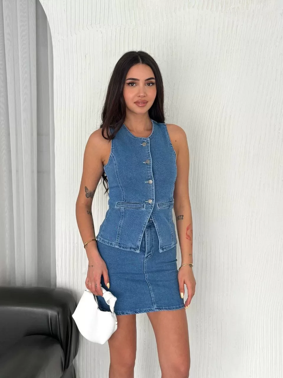 Kot Jeans Etekli ikili Takım - Mavi Görseli