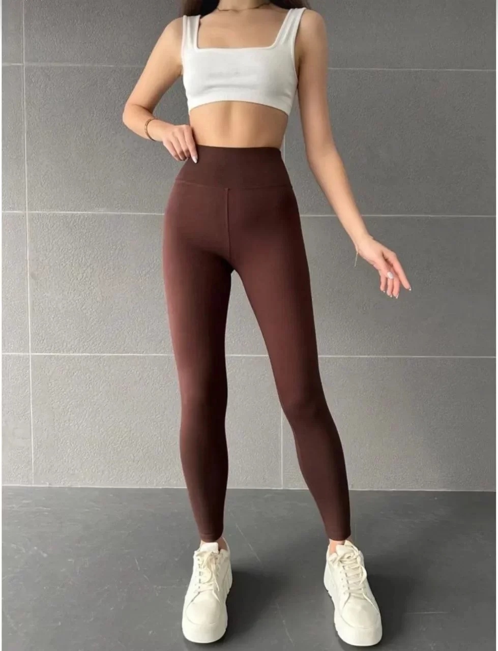 Nonofit Yüksek bel Düz Sporcu Tayt - Kahve Görseli