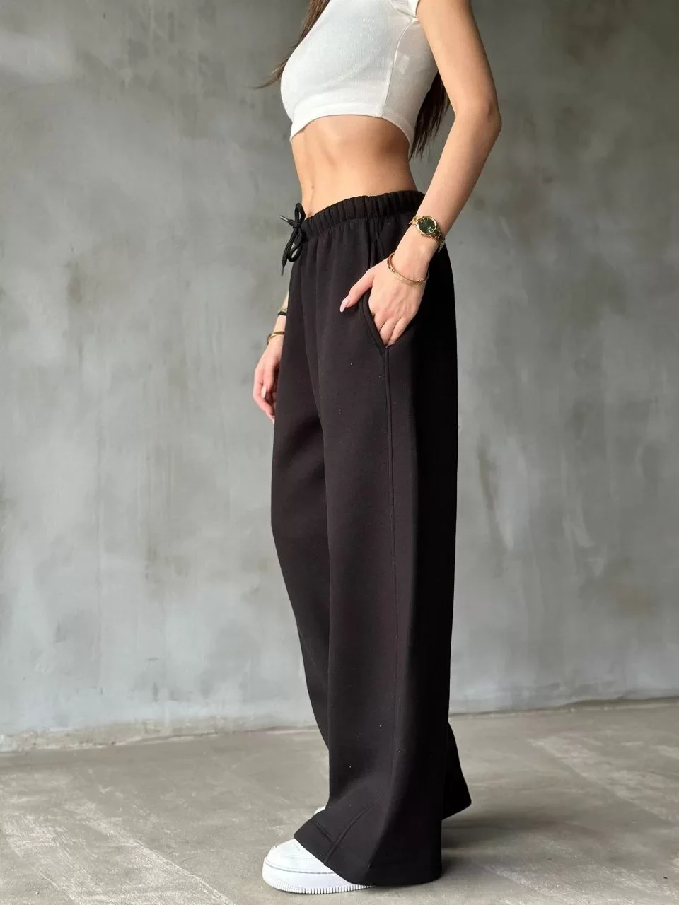 Palazzo Bol Paça Eşofman Pantolon - Siyah Görseli