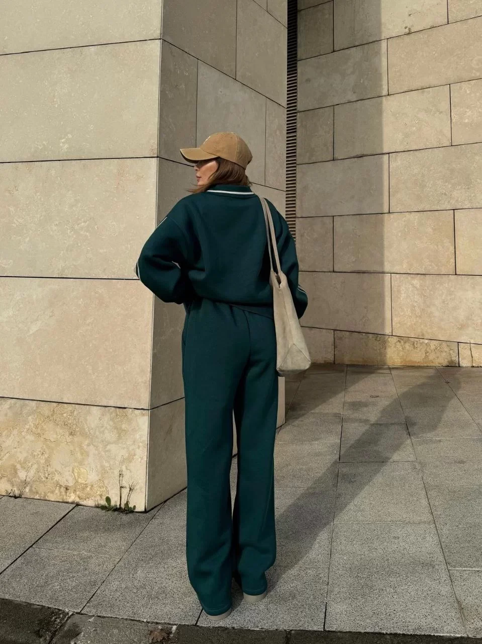 Üç İplik Yakalı Sweat Baggy Pantalonlu Takım - Yeşil Görseli