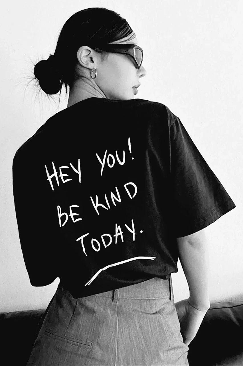 Unisex Baskılı Oversize T-Shirt - Siyah Görseli