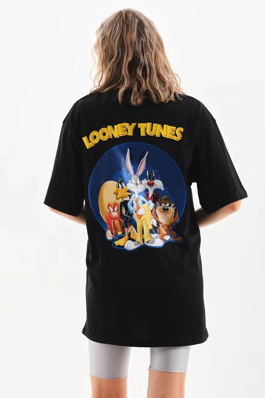 Unisex Baskılı Oversize T-Shirt - Siyah Görseli