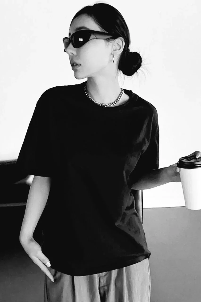 Unisex Baskılı Oversize T-Shirt - Siyah Görseli
