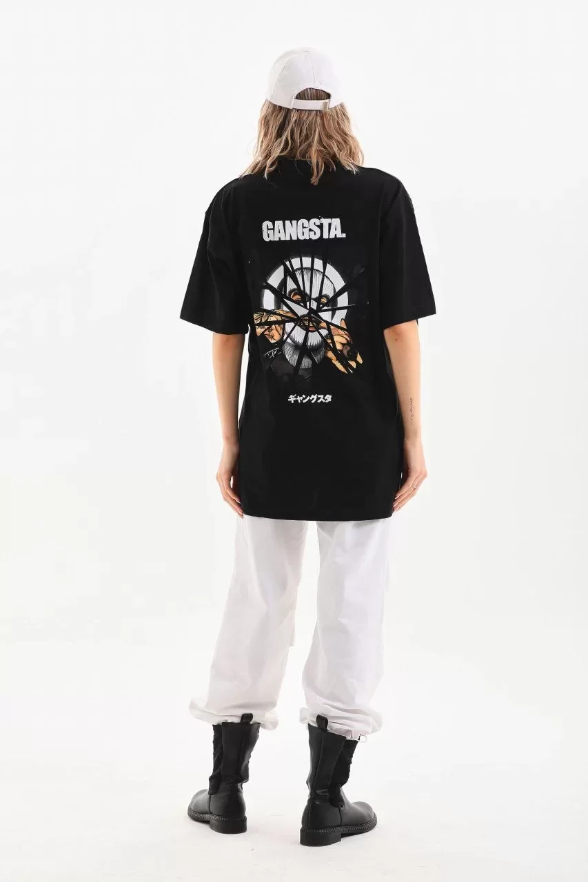 Unisex Baskılı Oversize T-Shirt - Siyah Görseli