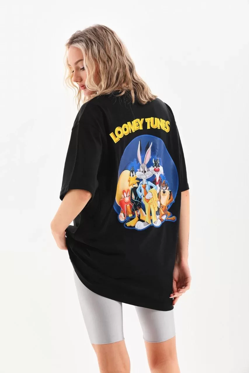Unisex Baskılı Oversize T-Shirt - Siyah Görseli