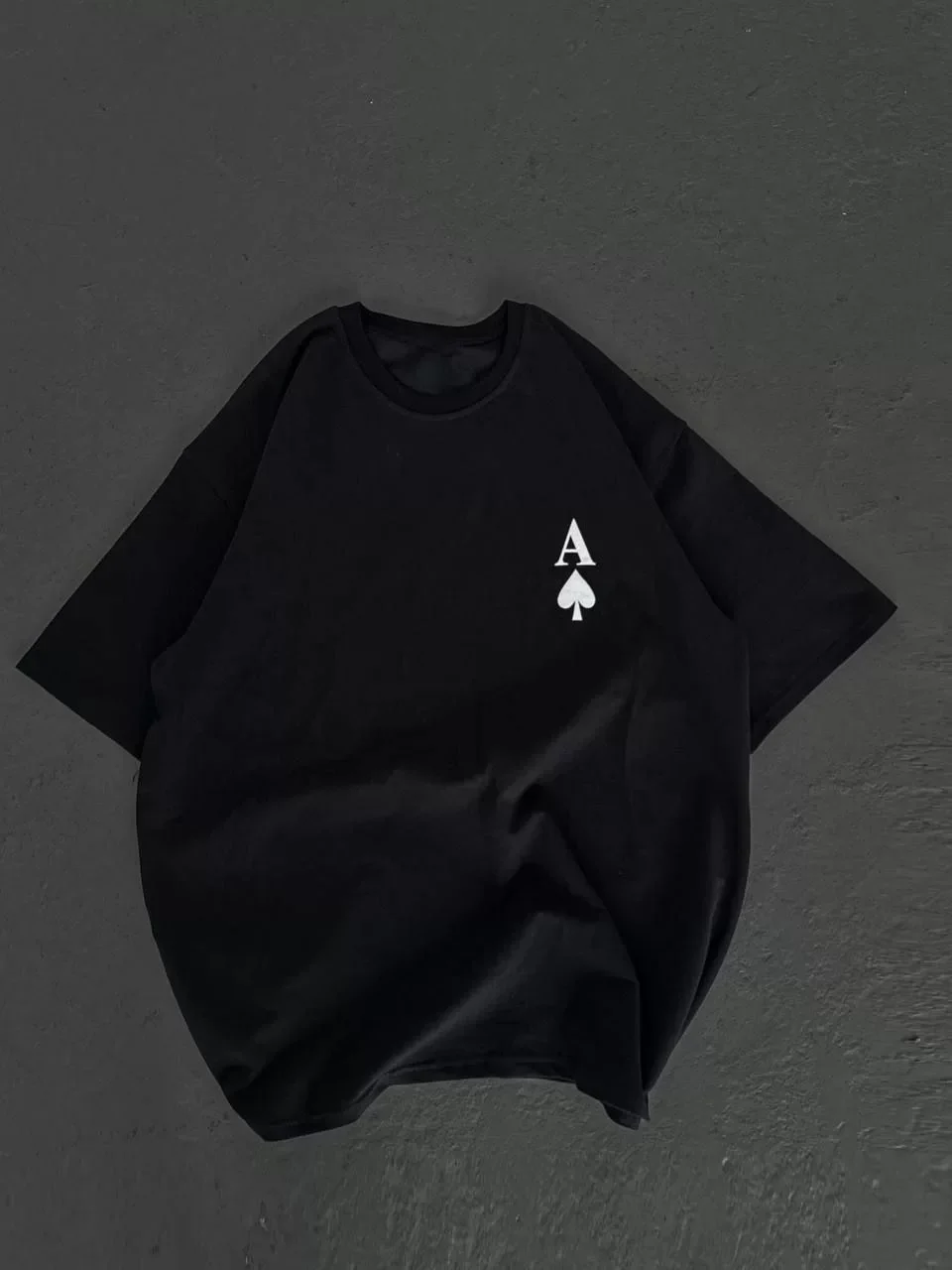 Unisex Bisiklet Yaka Baskılı Oversize T-Shirt - Siyah Görseli