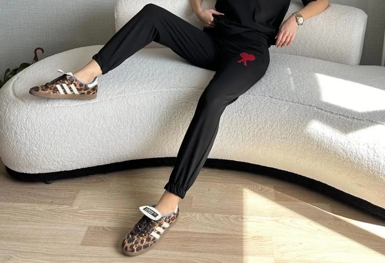 Unisex İki İplik Baskılı Oversize Eşofman Altı - Siyah Görseli