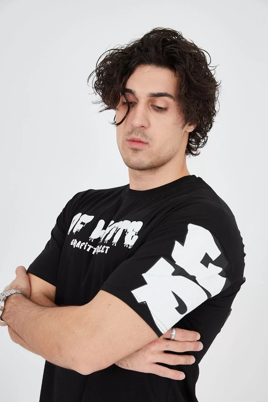 Erkek 24/1 Penye Baskılı T-Shirt - Siyah Görseli