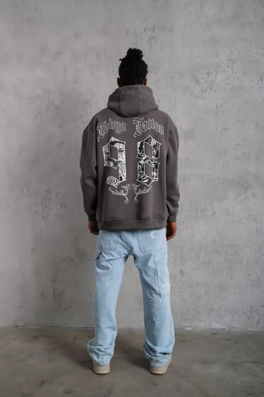 Erkek 98 Baskılı Kapşonlu Sweat - Gri Görseli