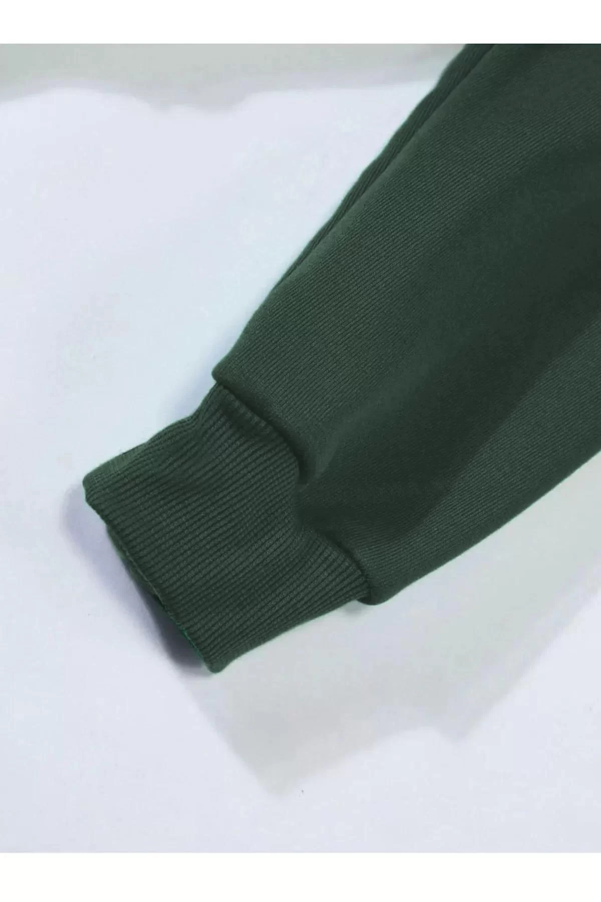 Erkek Düz Kapüşonlu Sweat - Koyu Yeşil Görseli