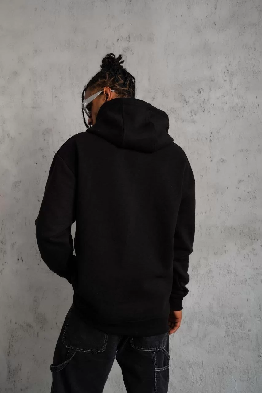 Erkek Düz Kapüşonlu Sweat - Siyah Görseli