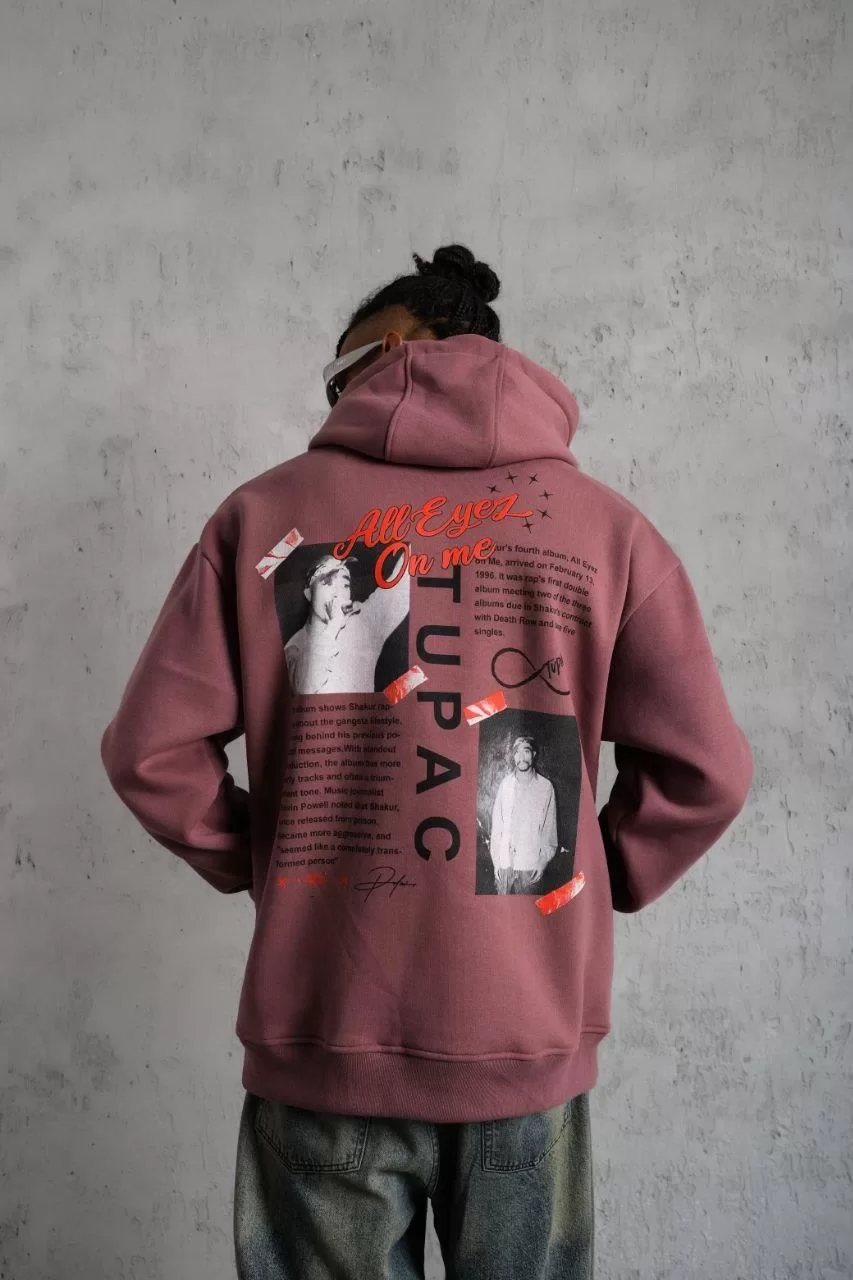 Erkek Ön Arka Baskılı Kapşonlu Sweat - Gül Kurusu Görseli