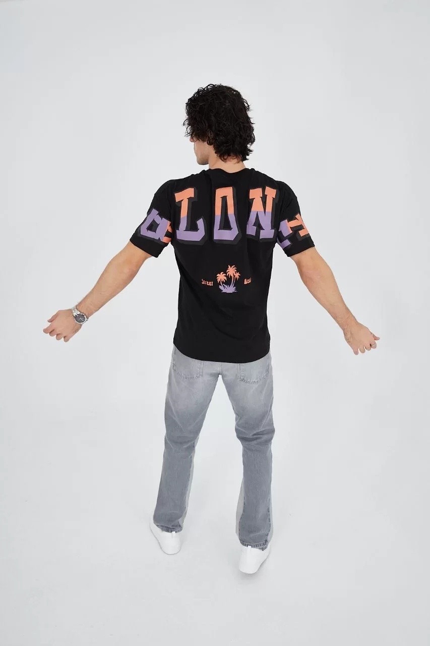 Erkek Ön ve Arka Baskılı T-Shirt - Siyah Görseli