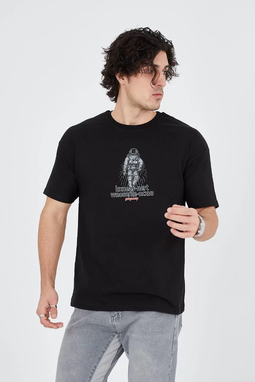 Erkek Penye Baskılı T-Shirt - Siyah Görseli